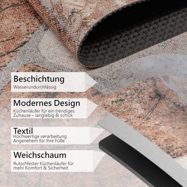 Küchenläufer Küchenteppich Läufer abwaschbar Granit Breite 65cm