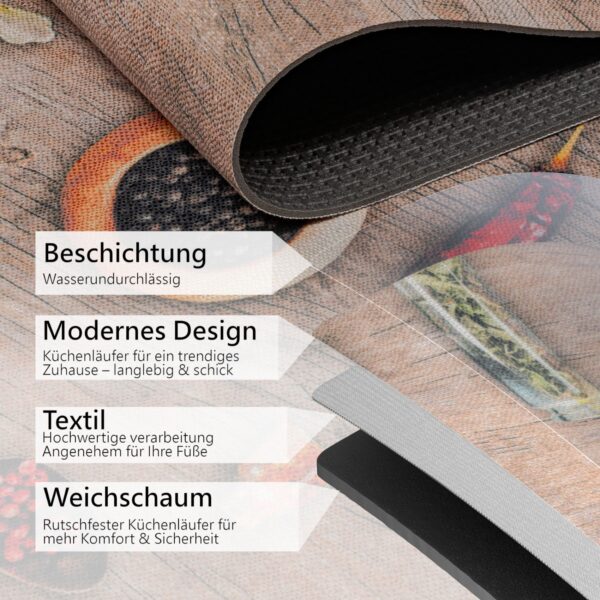Küchenläufer Küchenteppich Läufer abwaschbar Zutaten Breite 65cm