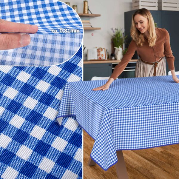 Tischdecke aus Stoff Textil Tischwäsche abwaschbar Tischtuch Baumwolle Polyester Vichy Blue In-/Outdoor Tischdecke