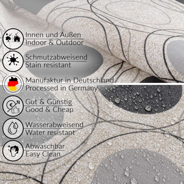 Tischdecke aus Stoff Textil Tischwäsche abwaschbar Tischtuch Baumwolle Polyester Circles Grey In-/Outdoor Tischdecke