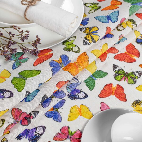Tischdecke aus Stoff Textil Tischwäsche abwaschbar Tischtuch Baumwolle Polyester Colorful Butterflies In-/Outdoor Tischdecke