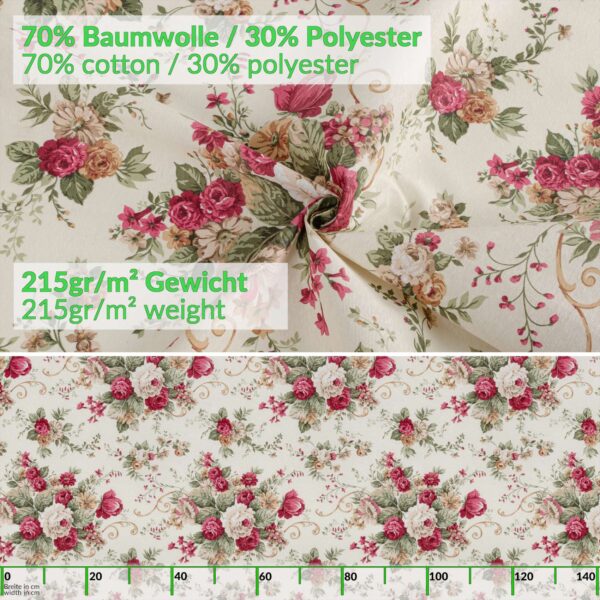 Tischdecke aus Stoff Textil Tischwäsche abwaschbar Tischtuch Baumwolle Polyester Roses In-/Outdoor Tischdecke