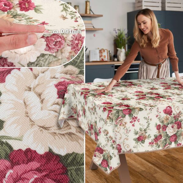 Tischdecke aus Stoff Textil Tischwäsche abwaschbar Tischtuch Baumwolle Polyester Roses In-/Outdoor Tischdecke