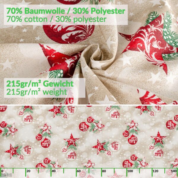 Weihnachtstischdecke Textil Tischdecke Tischwäsche abwaschbar Tischtuch Baumwolle Polyester Stern Kugel Rot Beige