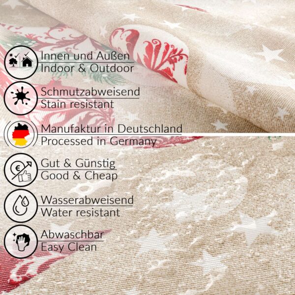 Weihnachtstischdecke Textil Tischdecke Tischwäsche abwaschbar Tischtuch Baumwolle Polyester Stern Kugel Rot Beige