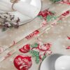 Weihnachtstischdecke Textil Tischdecke Tischwäsche abwaschbar Tischtuch Baumwolle Polyester Stern Kugel Rot Beige