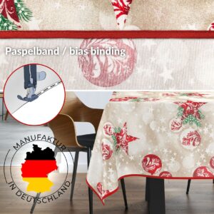 Weihnachtstischdecke Textil Tischdecke Tischwäsche abwaschbar Tischtuch Baumwolle Polyester Stern Kugel Rot Beige