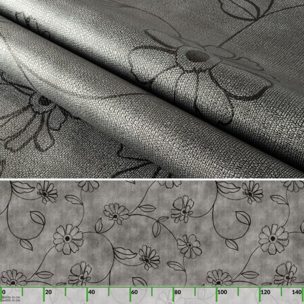 Wachstuchtischdecke Tischdecke abwaschbar Outdoor Premium Leinenprägung Gartentischdecke Anthrazit Blume Breite 140cm