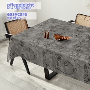 Wachstuchtischdecke Tischdecke abwaschbar Outdoor Premium Leinenprägung Gartentischdecke Anthrazit Blume Breite 140cm