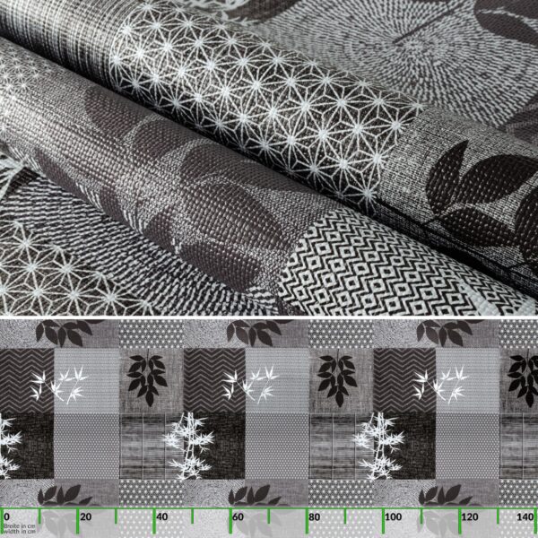 Wachstuchtischdecke abwaschbar Premium Leinenprägung Gartentischdecke Patchwork Blätter Breite 140cm