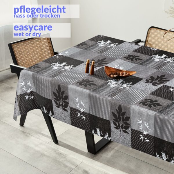 Wachstuchtischdecke abwaschbar Premium Leinenprägung Gartentischdecke Patchwork Blätter Breite 140cm