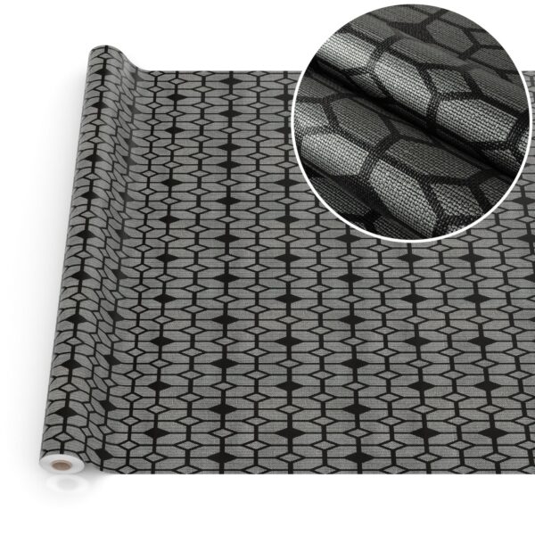 Wachstuchtischdecke Premium Leinenprägung Gartentischdecke Outdoor Tischdecke abwaschbar Geometrie Dunkelgrau Breite 140cm