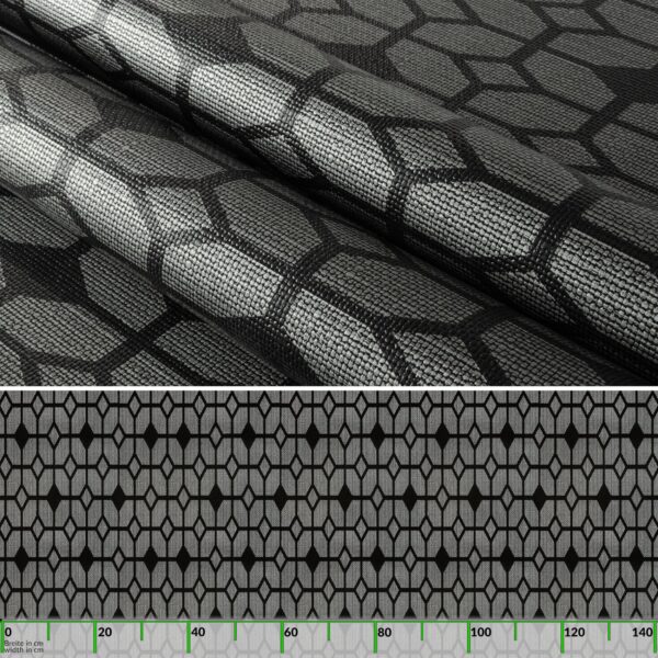 Wachstuchtischdecke Premium Leinenprägung Gartentischdecke Outdoor Tischdecke abwaschbar Geometrie Dunkelgrau Breite 140cm