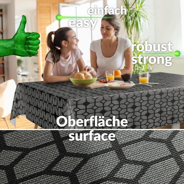 Wachstuchtischdecke Premium Leinenprägung Gartentischdecke Outdoor Tischdecke abwaschbar Geometrie Dunkelgrau Breite 140cm