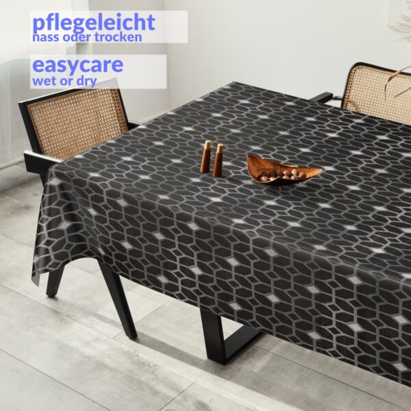 Wachstuchtischdecke abwaschbar Premium Leinenprägung Gartentischdecke Geometrie Grau Breite 140cm