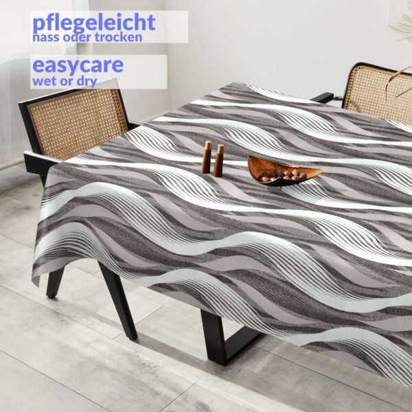 Wachstuchtischdecke abwaschbar Premium Leinenprägung Gartentischdecke Wellen Weiß Grau Breite 140cm