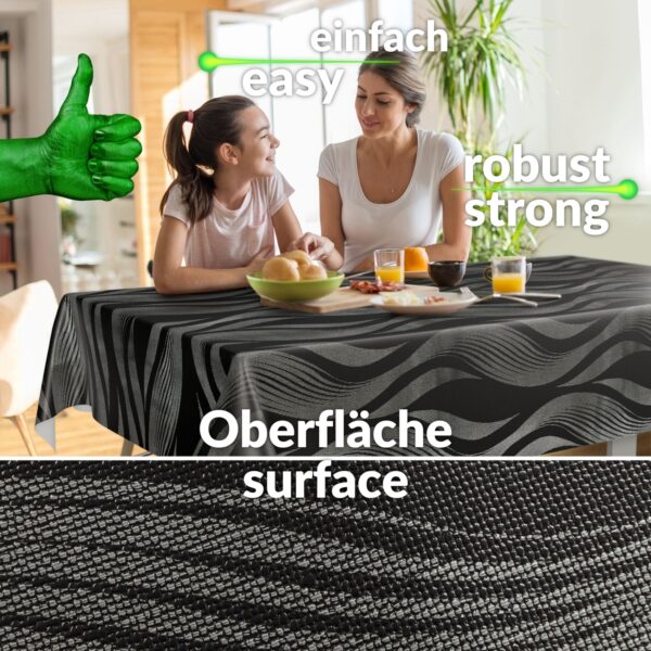 Wachstuchtischdecke abwaschbar Premium Leinenprägung Gartentischdecke Wellen Grau Breite 140cm