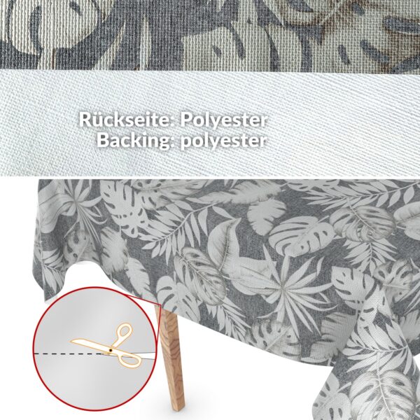 Wachstuchtischdecke abwaschbar Premium Leinenprägung Gartentischdecke Palmenblätter Silber Grau Breite 140cm