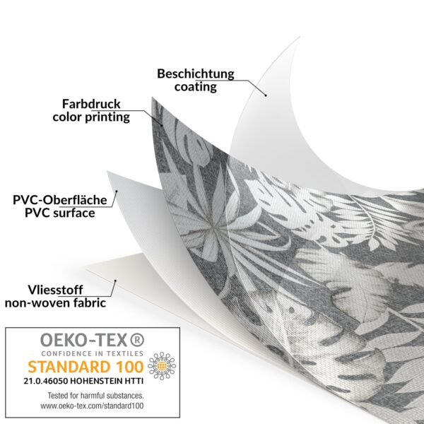 Wachstuchtischdecke abwaschbar Premium Leinenprägung Gartentischdecke Palmenblätter Silber Grau Breite 140cm