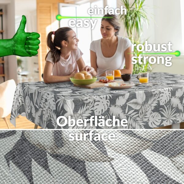 Wachstuchtischdecke abwaschbar Premium Leinenprägung Gartentischdecke Palmenblätter Silber Grau Breite 140cm