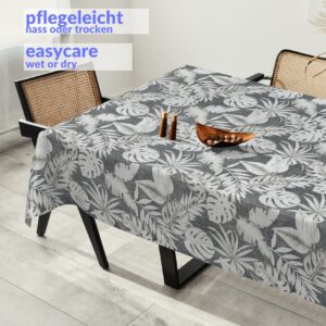 Wachstuchtischdecke abwaschbar Premium Leinenprägung Gartentischdecke Palmenblätter Silber Grau Breite 140cm