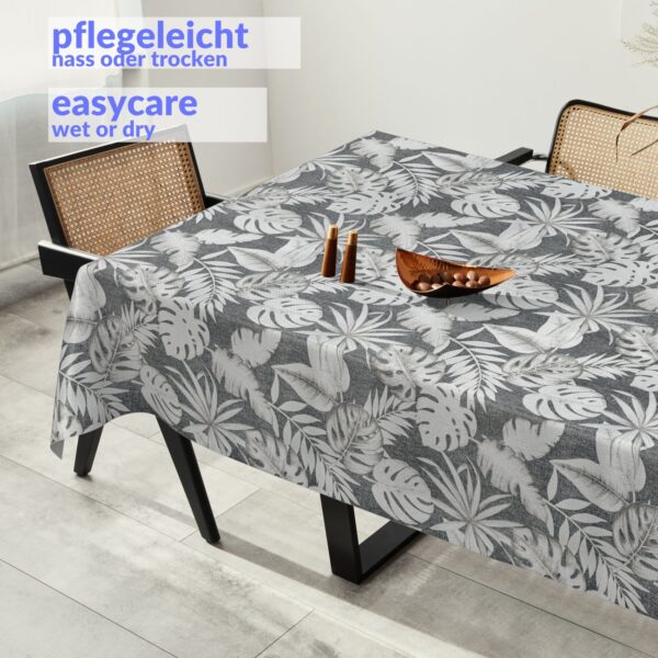 Wachstuchtischdecke abwaschbar Premium Leinenprägung Gartentischdecke Palmenblätter Silber Grau Breite 140cm