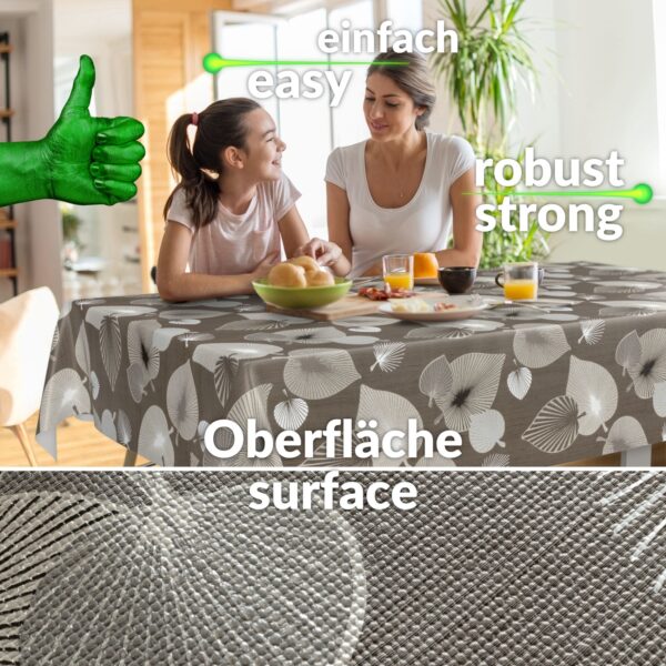 Wachstuchtischdecke abwaschbar Premium Leinenprägung Gartentischdecke Blätter Grau Breite 140cm