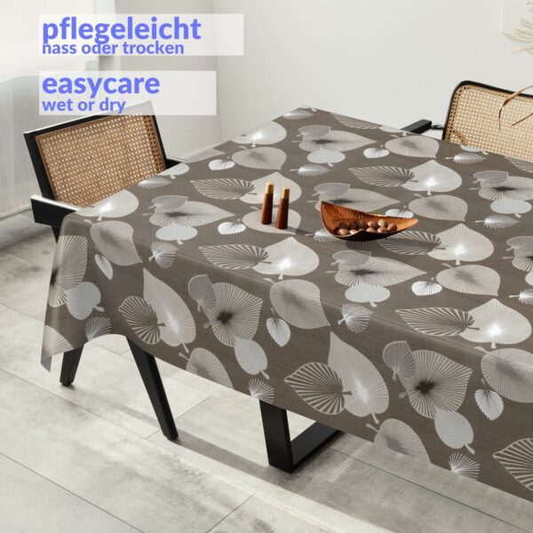 Wachstuchtischdecke abwaschbar Premium Leinenprägung Gartentischdecke Blätter Grau Breite 140cm