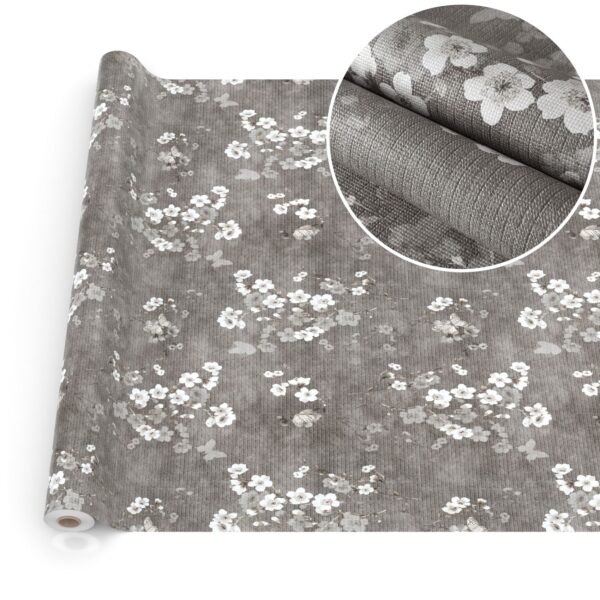 Wachstuchtischdecke abwaschbar Premium Leinenprägung Gartentischdecke Blumen Grau Breite 140cm