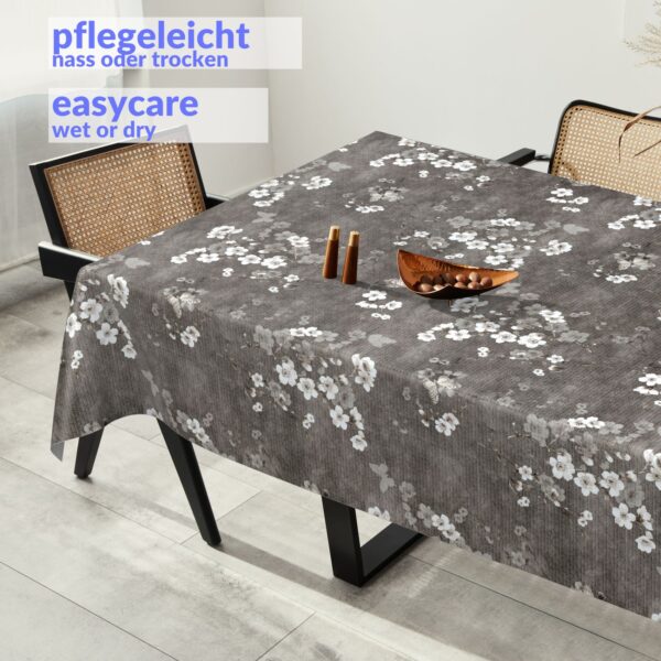 Wachstuchtischdecke abwaschbar Premium Leinenprägung Gartentischdecke Blumen Grau Breite 140cm