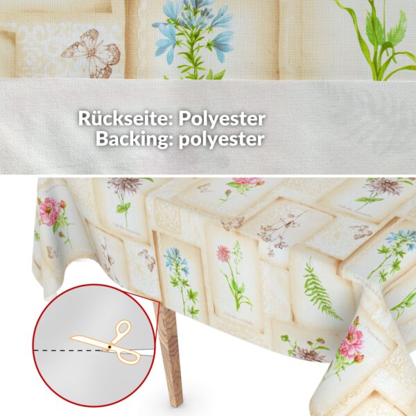 Wachstuchtischdecke Wachstuch Tischdecke abwaschbar Premium Prägung Gartentischdecke Blumen Beige Breite 140cm