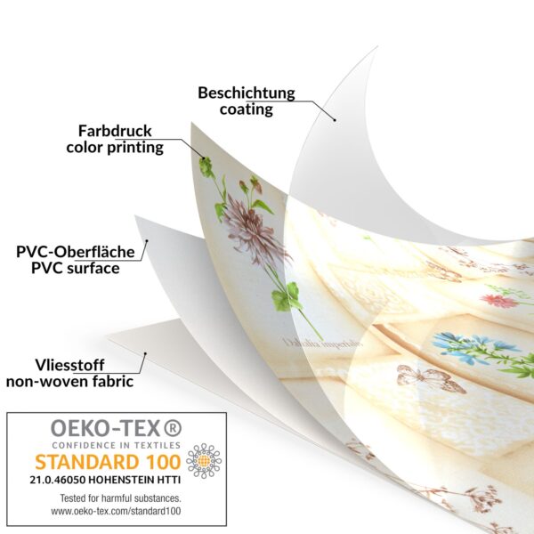 Wachstuchtischdecke Wachstuch Tischdecke abwaschbar Premium Prägung Gartentischdecke Blumen Beige Breite 140cm