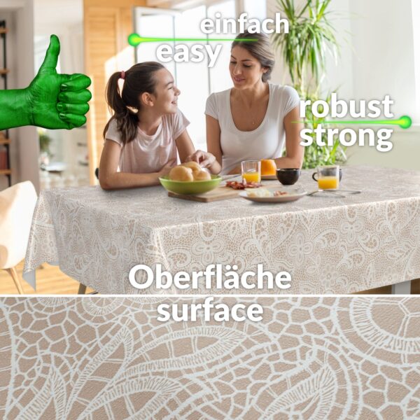 Wachstuchtischdecke Wachstuch Tischdecke abwaschbar rechteck, rund, oval hochwertige Bedruckung Gartentischdecke MIMOSA Häkelspitze Optik Breite 140cm