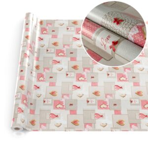 Wachstuchtischdecke Wachstuch Tischdecke abwaschbar rechteck, rund, oval hochwertige Bedruckung Gartentischdecke MIMOSA Patchwork Herz Rosa Grau Breite 140cm