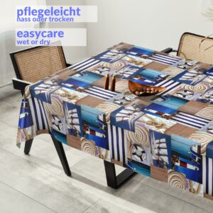 Wachstuchtischdecke Wachstuch Tischdecke abwaschbar rechteck, rund, oval hochwertige Bedruckung Gartentischdecke MIMOSA Maritim Breite 140cm