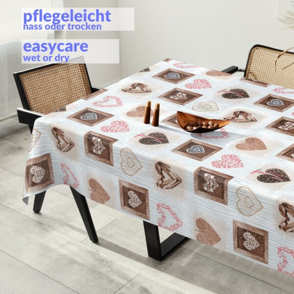 Wachstuchtischdecke Wachstuch Tischdecke abwaschbar rechteck, rund, oval hochwertige Bedruckung Gartentischdecke MIMOSA Holz Liebe Herz Breite 140cm