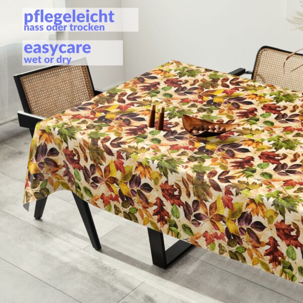 Wachstuchtischdecke Wachstuch Tischdecke abwaschbar rechteck, rund, oval hochwertige Bedruckung Gartentischdecke MIMOSA Herbst Blätter Breite 140cm