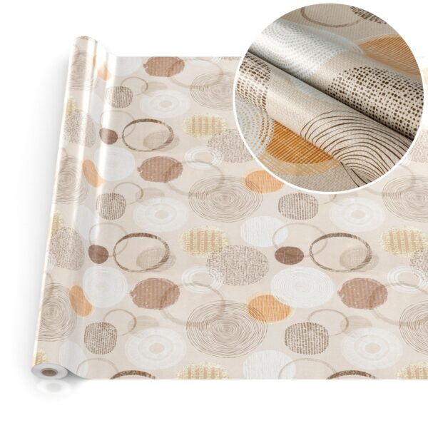 Wachstuchtischdecke Wachstuch Tischdecke abwaschbar rechteck, rund, oval hochwertige Bedruckung Gartentischdecke MIMOSA Kreise Beige Ornamente Breite 140cm