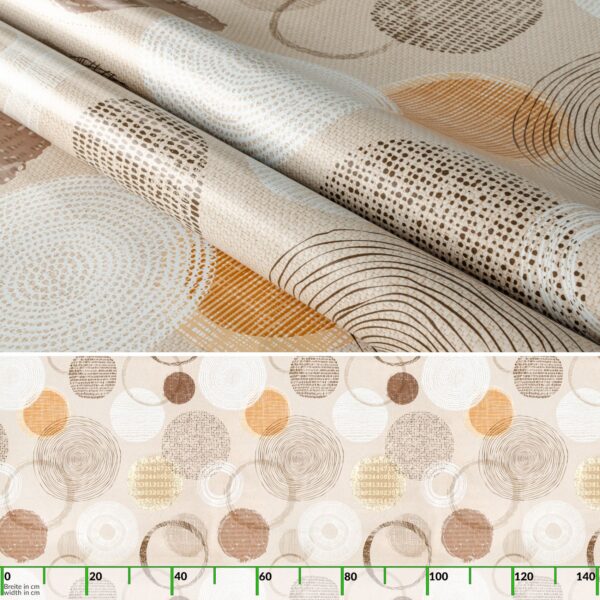 Wachstuchtischdecke Wachstuch Tischdecke abwaschbar rechteck, rund, oval hochwertige Bedruckung Gartentischdecke MIMOSA Kreise Beige Ornamente Breite 140cm