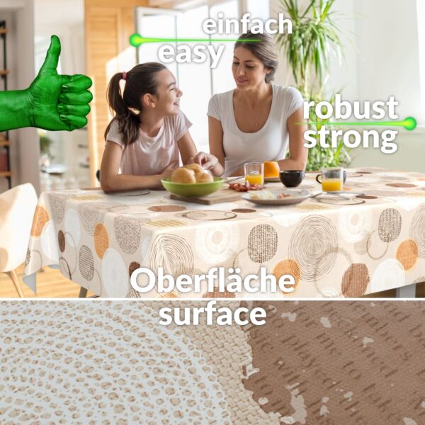 Wachstuchtischdecke Wachstuch Tischdecke abwaschbar rechteck, rund, oval hochwertige Bedruckung Gartentischdecke MIMOSA Kreise Beige Ornamente Breite 140cm
