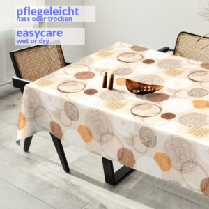 Wachstuchtischdecke Wachstuch Tischdecke abwaschbar rechteck, rund, oval hochwertige Bedruckung Gartentischdecke MIMOSA Kreise Beige Ornamente Breite 140cm