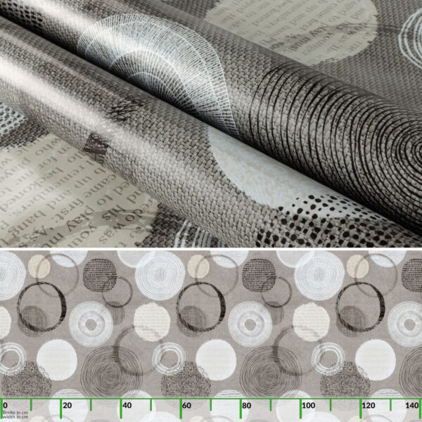 Wachstuchtischdecke Wachstuch Tischdecke abwaschbar rechteck, rund, oval hochwertige Bedruckung Gartentischdecke MIMOSA Kreise Grau Ornamente Breite 140cm