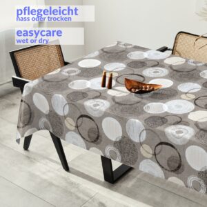 Wachstuchtischdecke Wachstuch Tischdecke abwaschbar rechteck, rund, oval hochwertige Bedruckung Gartentischdecke MIMOSA Kreise Grau Ornamente Breite 140cm