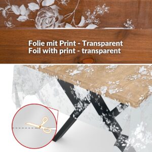 Transparente Tischdecke Vinyl Tischfolie Folie Tischschutzfolie 0,15mm mit Muster Blumen Weiß Breite 140cm