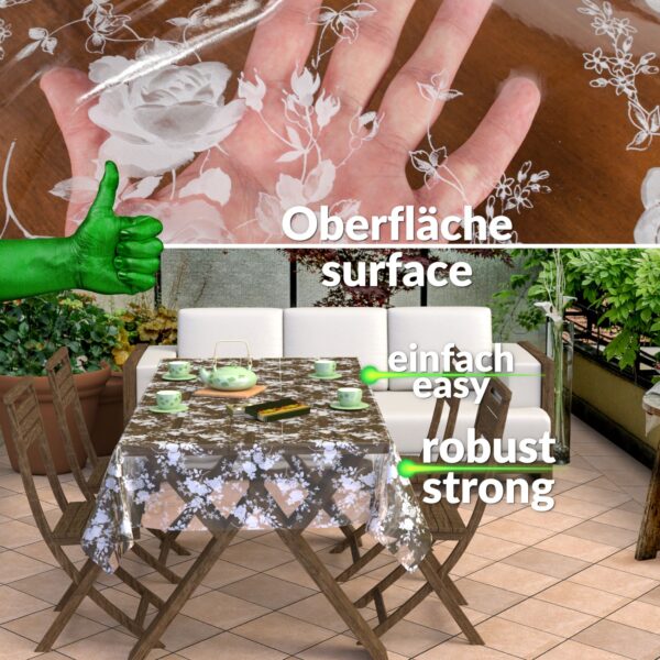 Transparente Tischdecke Vinyl Tischfolie Folie Tischschutzfolie 0,15mm mit Muster Blumen Weiß Breite 140cm