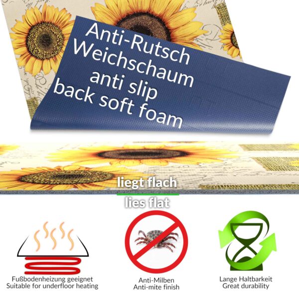 Küchenläufer Teppichläufer Läufer Flur abwaschbar Sonnenblume 48cm Breit