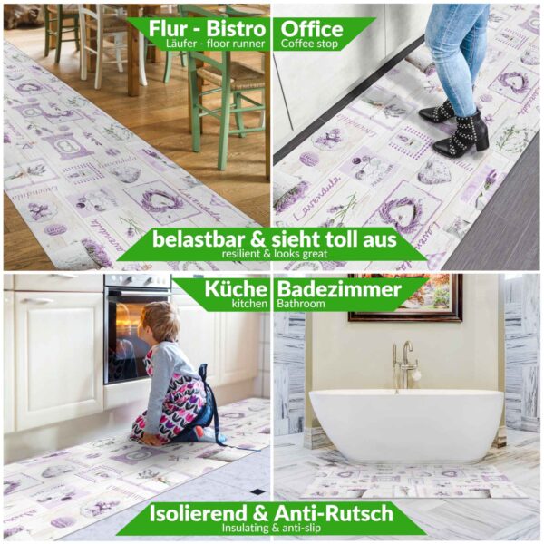 Teppich Küchenläufer Teppichläufer Läufer Flur abwischbar PVC Mirza Lavendel Lila 48cm Breit