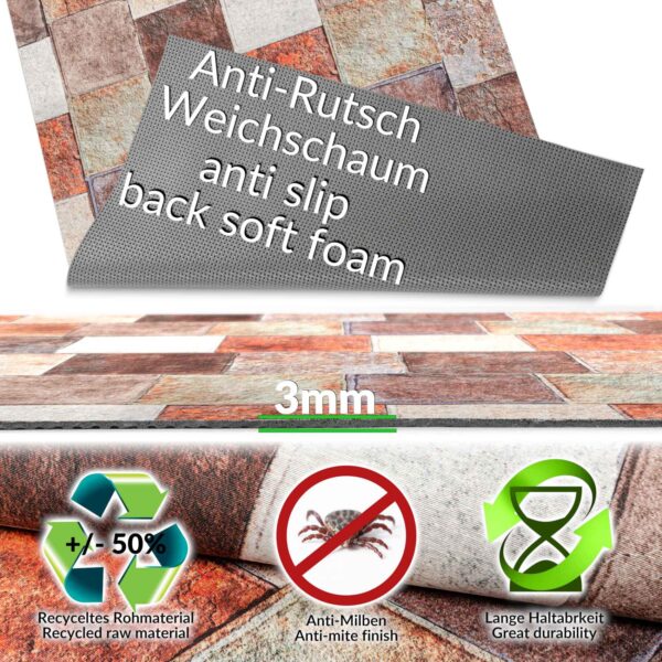 Küchenläufer Küchenteppich waschbar Läufer Küche Teppich Läufer Flur rutschfest Meterware Backstein Optik