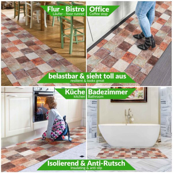 Küchenläufer Küchenteppich waschbar Läufer Küche Teppich Läufer Flur rutschfest Meterware Backstein Optik