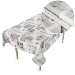 Wachstuch Tischdecke abwaschbar Meterware Wachstuchdecke Breite 140cm Holz Liebe Herz